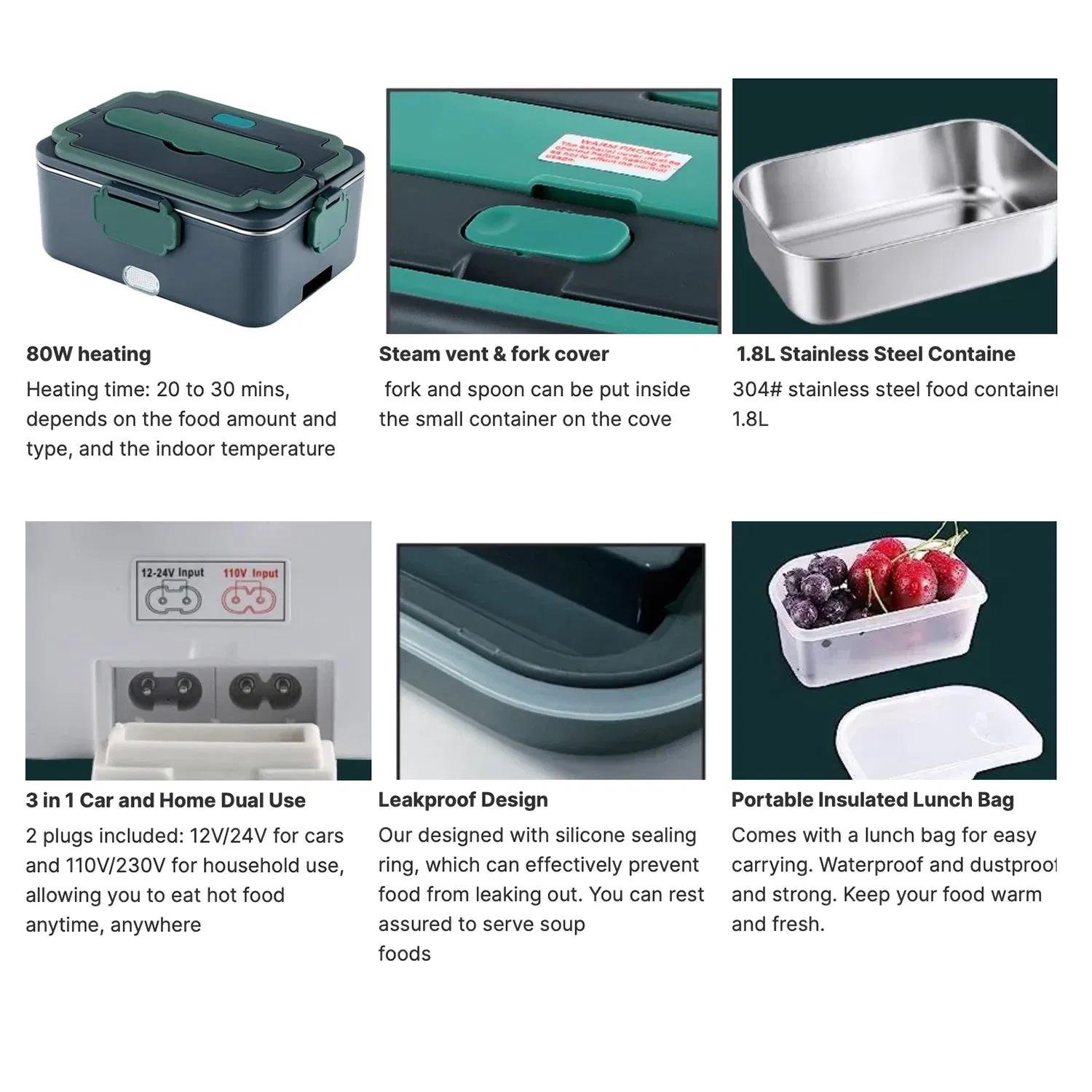 1.8L Electric Lunch Box Food Warmer Kitchenware Set for Car Home