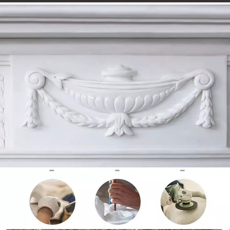 Custom-Designed Interior Volakas White Marble Fireplace