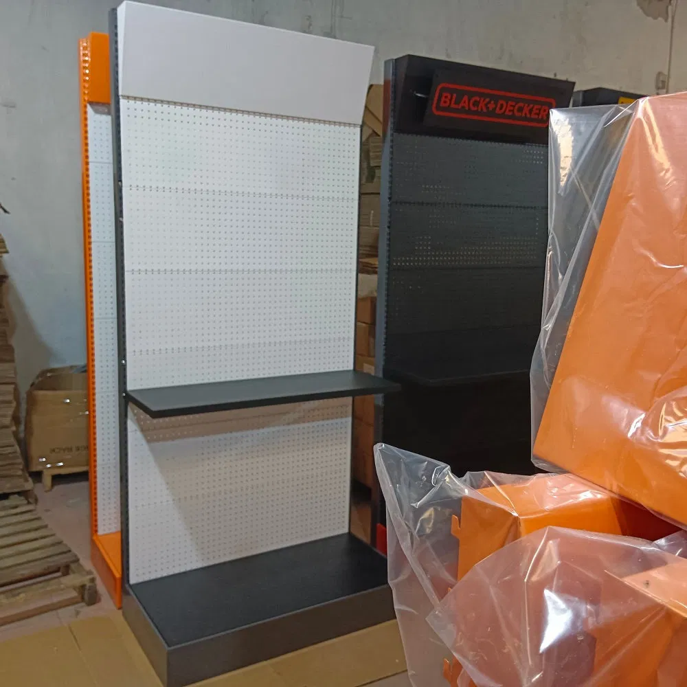 Sturdy Floor-Standing Hardware Metal Display Shelf for Exhibition Centers