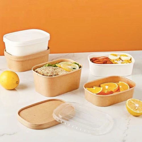 Custom Rectangular Paper Bowl, Food Grade Disposable Salad & Bento Container with Logo