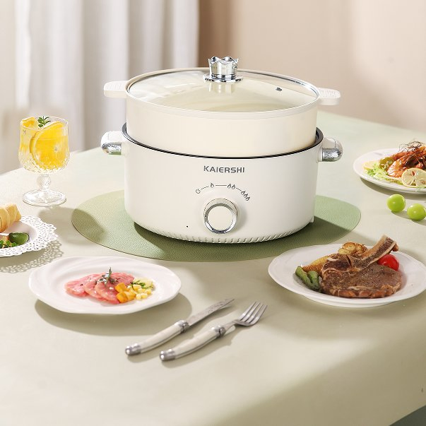 3.6L Silver-Plated Double Handle Non-Stick Multi Purpose Cooker Electric with Steamer