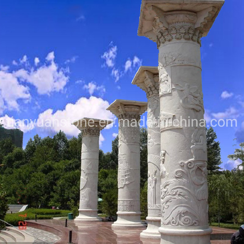 Hand Carved Large Chinese Style Marble Dragon Column Pillars Outdoor