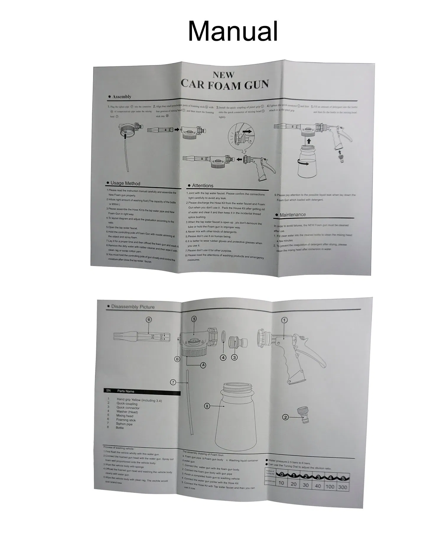 900ml Adjustable 6 Ratios Pressure Water Cleaning Bottle Mixing Car Wash Foam Sprayer