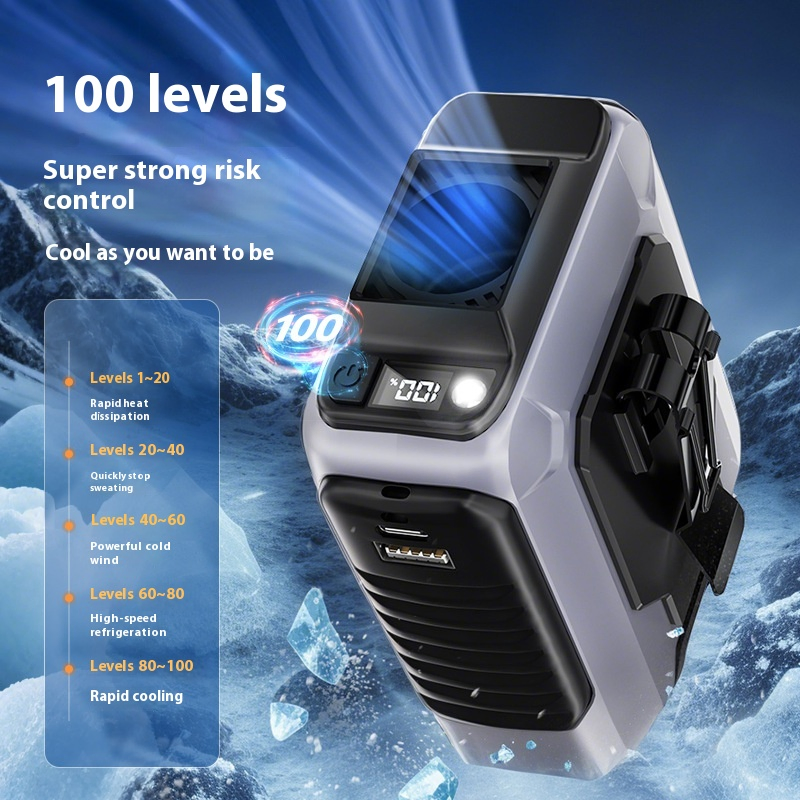 4000mAh Rechargeable 100 Speed Portable & Wearable Waist Fan 3 in 1 Power Bank LED Lighting Desktop Fan 12m/S