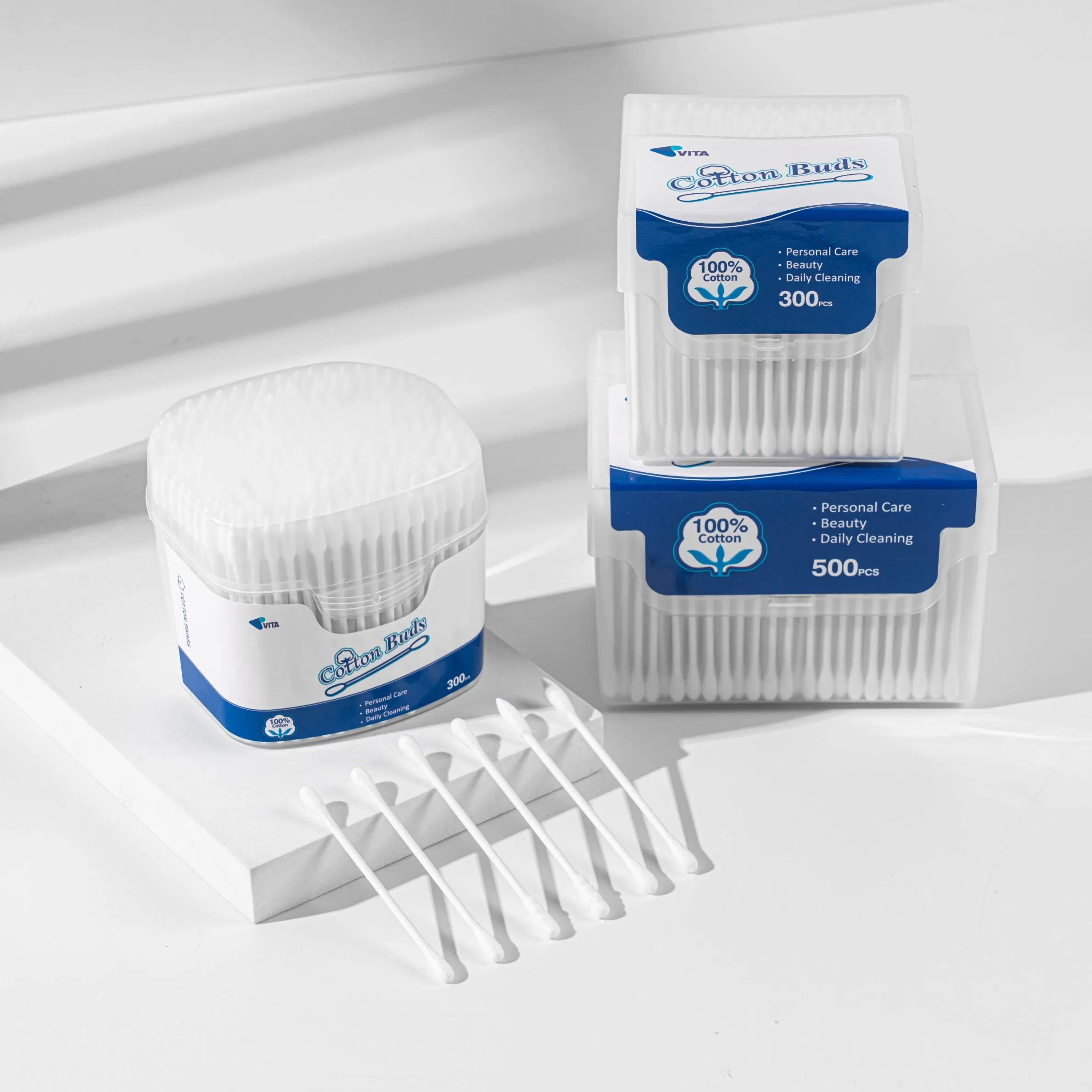 Eco-Friendly 300 PCS Cotton Buds with Easy Access Pop-up Box