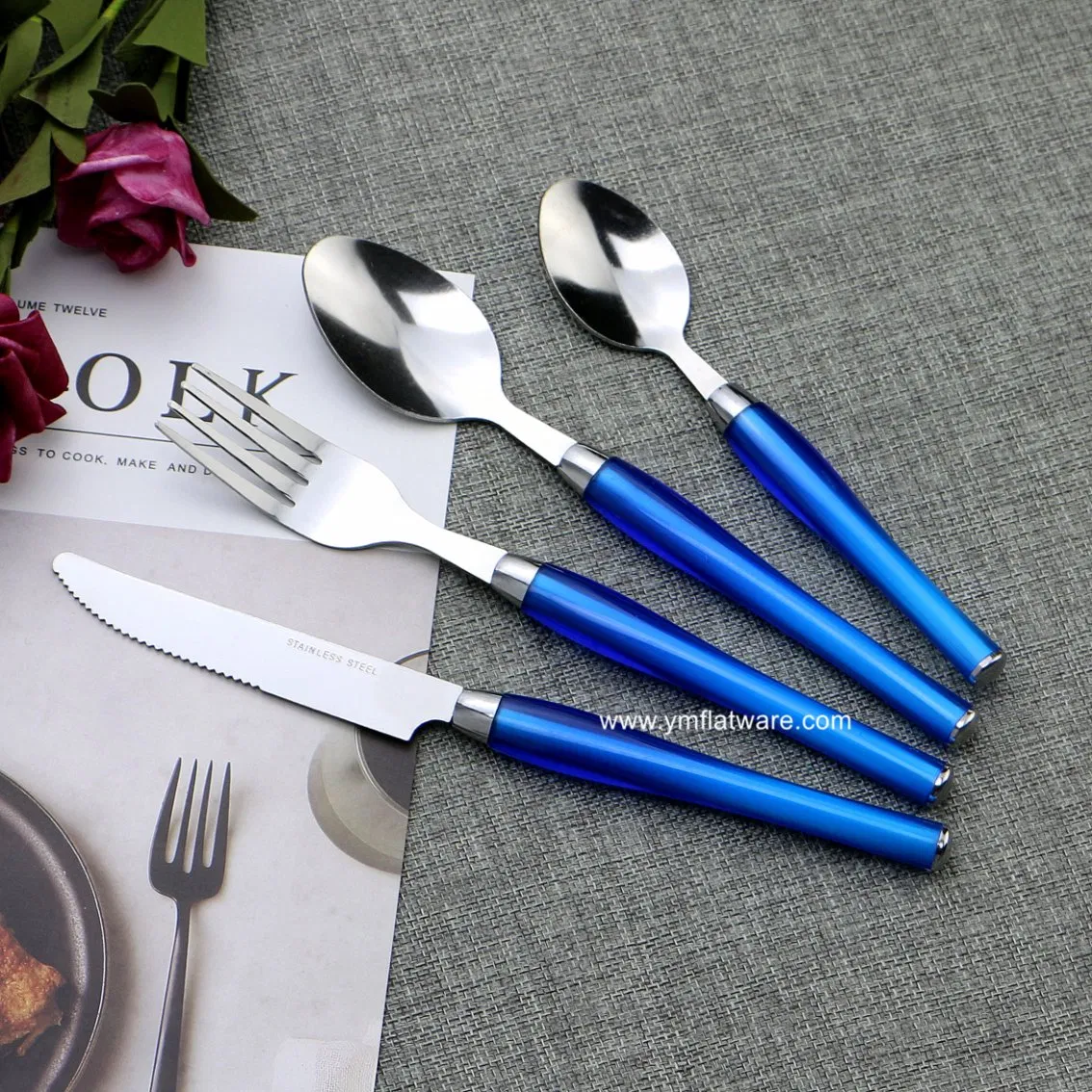 International Stainless Steel Colorful Handle Plastic Flatware Fork and Spoon