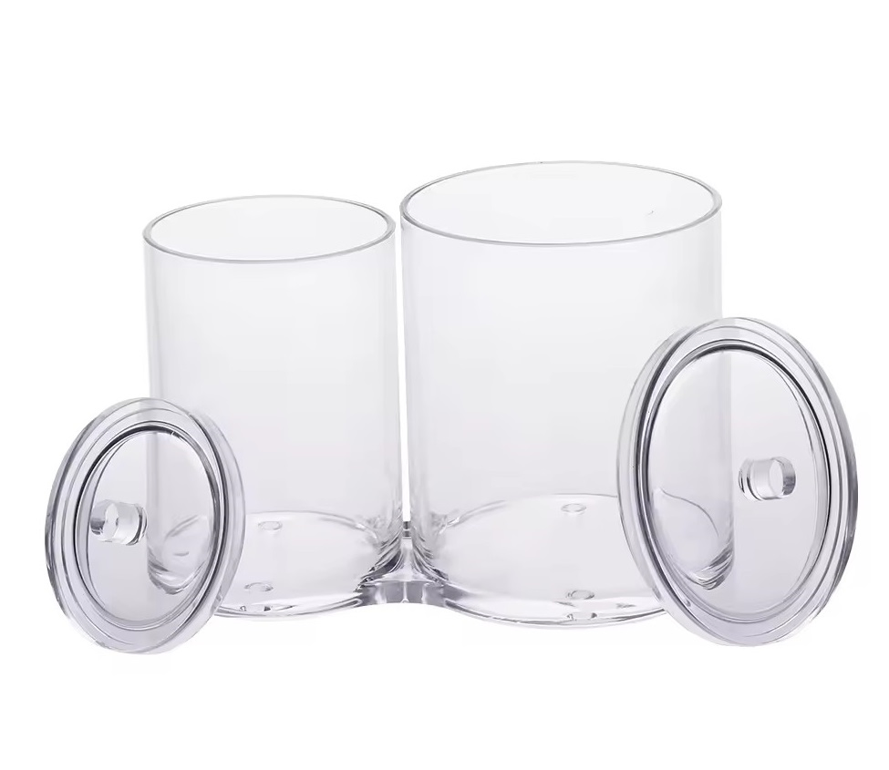 Promotion Gift Acrylic or PS Desktop Beauty Makeup Double Jars Organizer with Lids