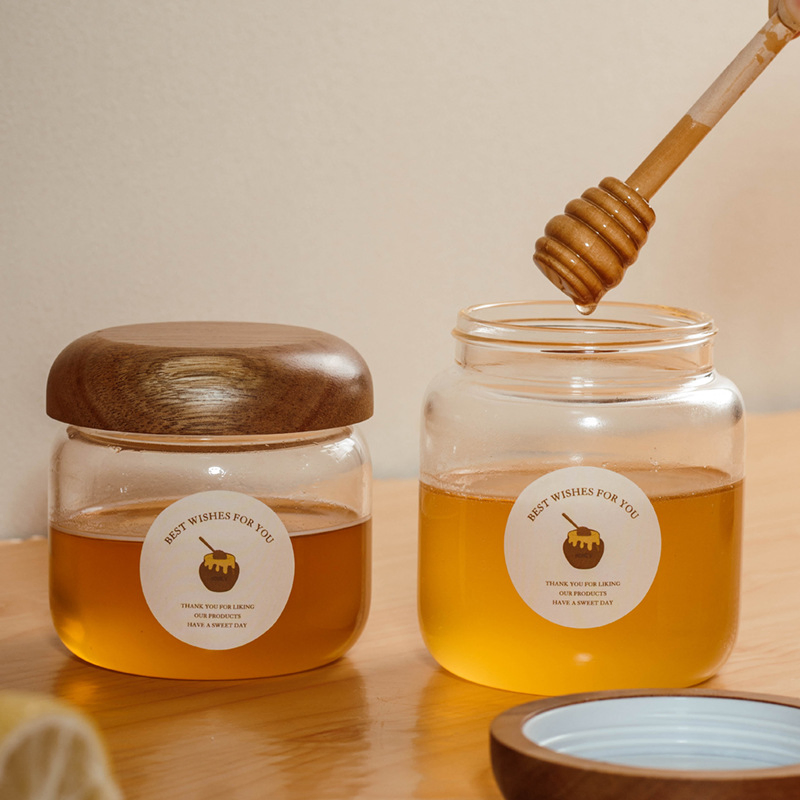 Honey Jam Glass Jar 250ml 380ml Storage Tank with Wooden Lid