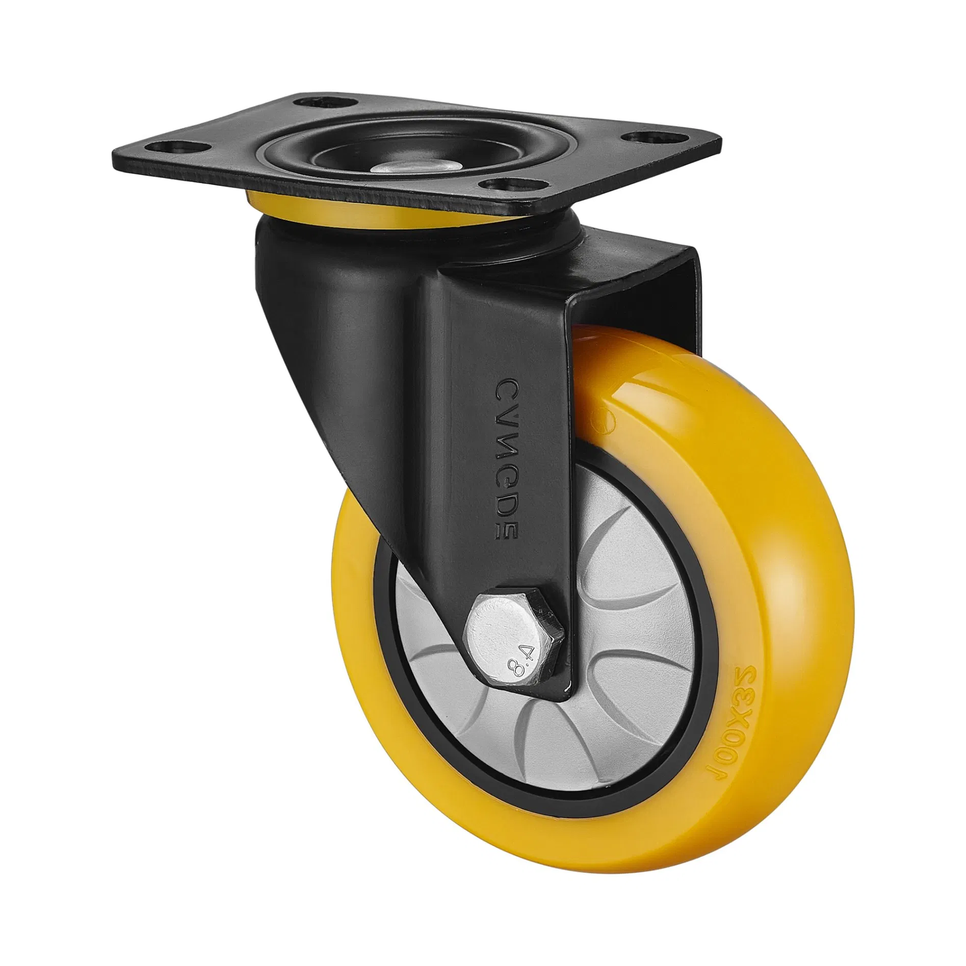 Yellow PU Wheel Swivel Caster with Threaded Stem for Easy Installation