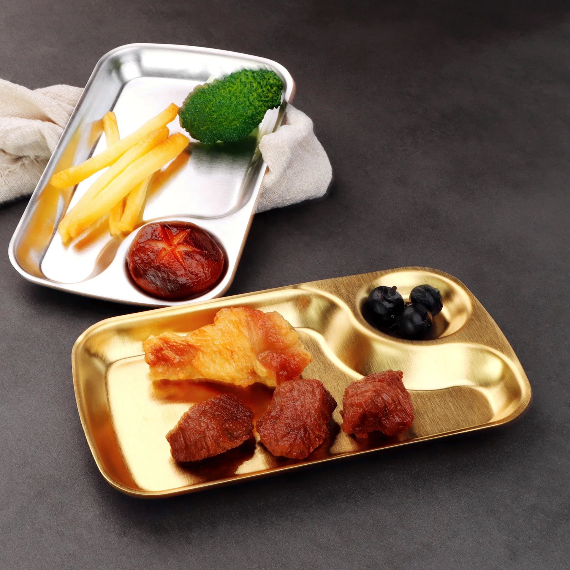 Rectangular Stainless Steel Korean Food Plate Silver Gold Custom Service