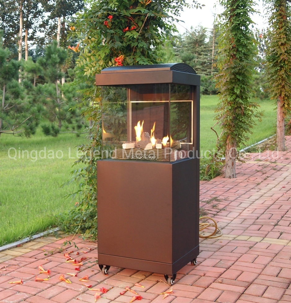 Movable Outdoor Patio Heater with Adjustable Flame with Glass View for Garden Use