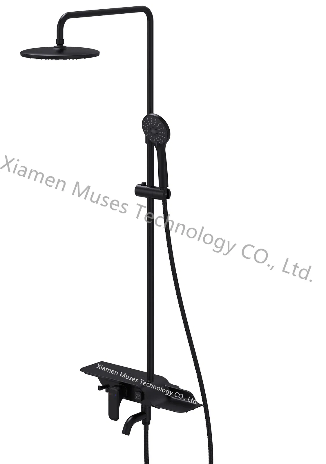 3 Way Matt Black Bar Shower Bathroom Shower Faucet Shower Column Shower Mixer Shower Enclosure with Shelf, Rain Shower, Hand Shower, Bathtub, Hook, Holder