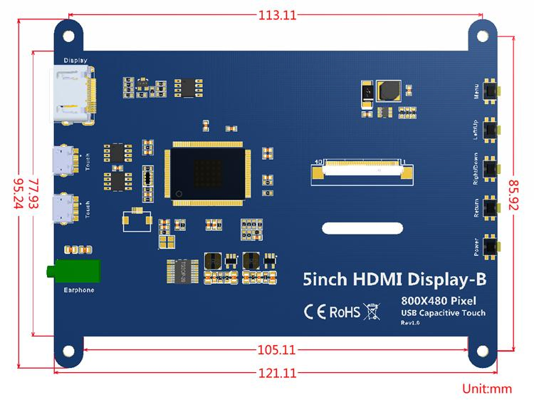 5 Inch LCD Industrial Display Screen 800*480 HD-Mi USB Touch Screen Monitor for Raspberry Pi