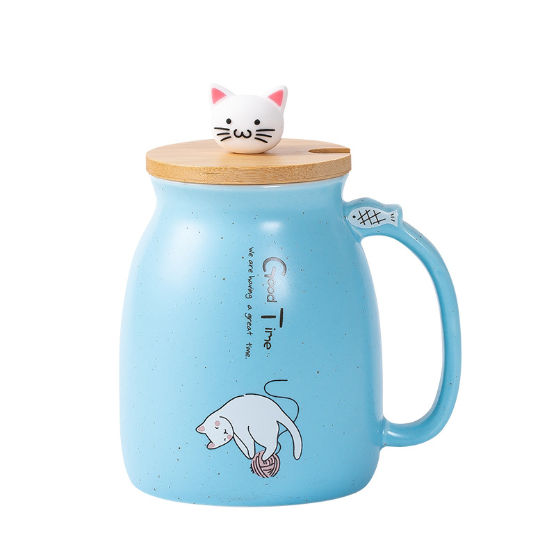Cute Ceramic Coffee Mugs with Lovely Kitty Lid Kawaii Novelty Tea Cup Pink Mug for Women