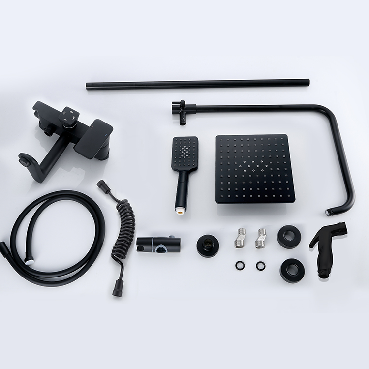 Super September Bathroom Shower Faucet Black Wall Mounted Shower Set Cold and Hot Water Mixer Tap Shower Faucet Set