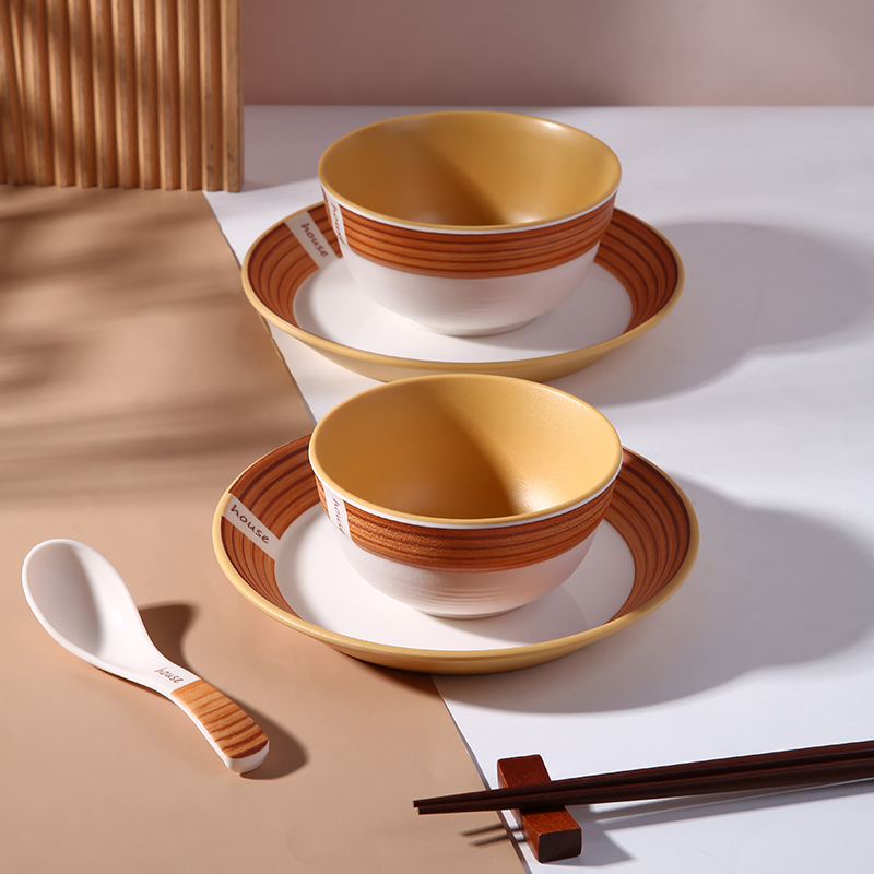 2025 Top-Selling Wood Grain Melamine Rice Bowl Tableware Set Melamine Restaurant Bowl