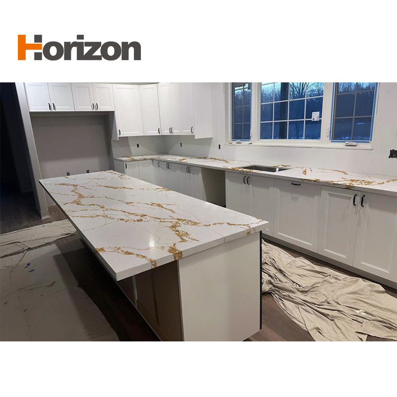 Gold Calacutta Quartz Italian White Stone Slabs Artificial Quartz Benchtops