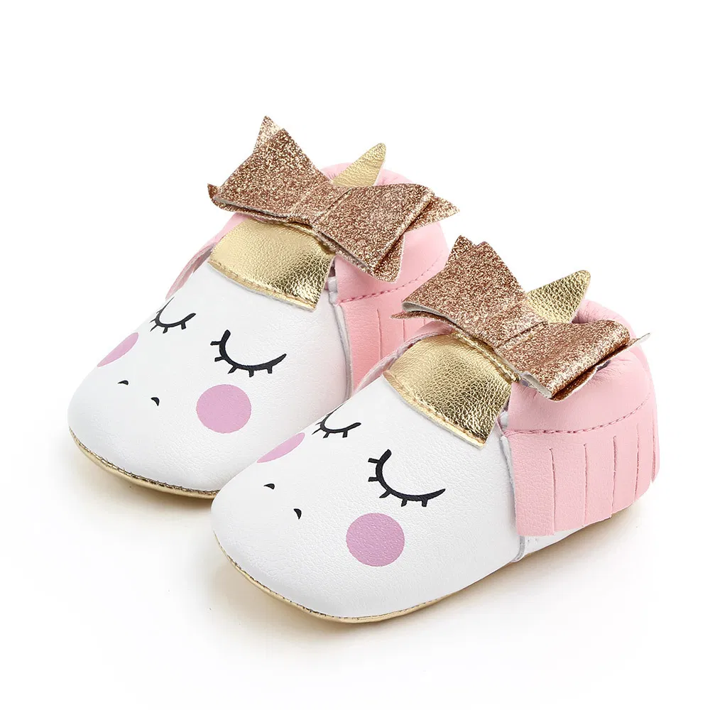 Baby Crib Shoes Anti-Slip Sole Soft Pre-Walker Cute Unicorn First Walker for Toddlers Slip-on Girls Shoes Esg13773