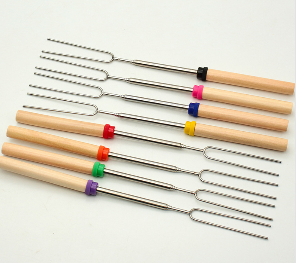 Birch Handled Stainless Steel Extendable Roasting Fork
