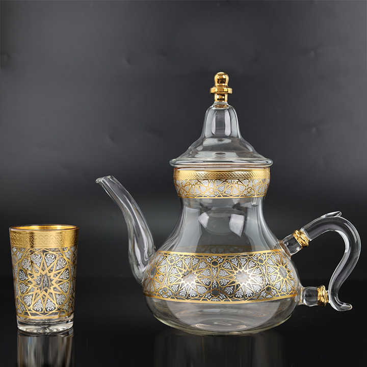 Wholesale Glassware Glass Water Set Food Grade Nordic Drinkware Pitcher Set Tea Pot Set with Lid and Teacup