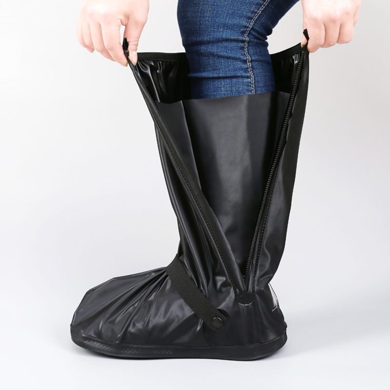 40cm Black Waterproof Anti-Slip Motorcycle Unisex PVC High Boots Rain Shoes Cover