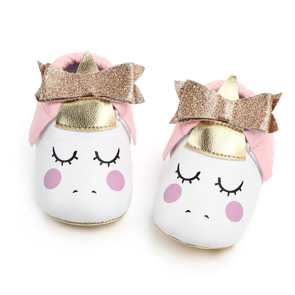 Baby Crib Shoes Anti-Slip Sole Soft Pre-Walker Cute Unicorn First Walker for Toddlers Slip-on Girls Shoes Esg13773