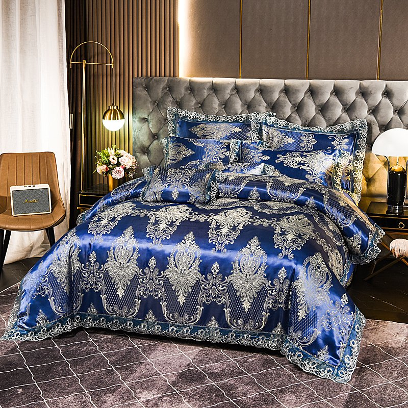 Jacquard Comforter Satin Stripe Bedsheet 4 PCS Bedding Set Quilting Bed Linen
