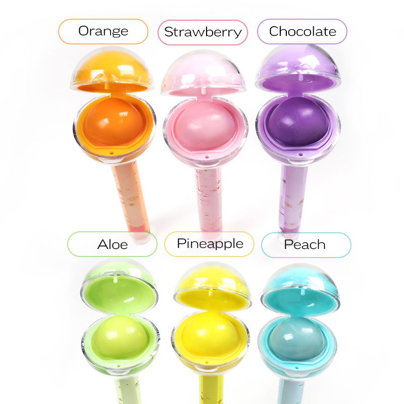 2 in 1 Natural Non-Toxic Magic Color Changing Kids Fruit Flavor Lollipop Lip Balm and Lip Gloss