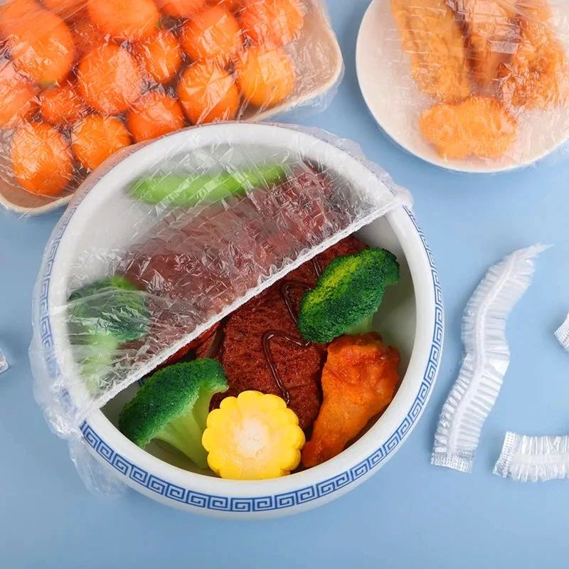 Disposable Plate Bowl Cover Transparent PE Plastic Food Fresh Bowl Food Cover with Elastic Band