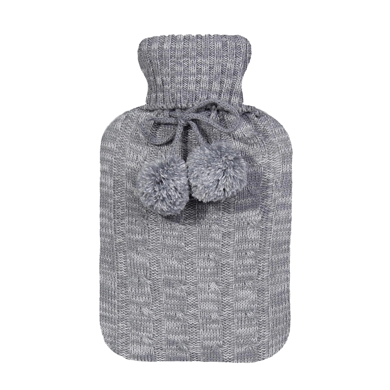 China Supplier Pure Color Customized Pompom Hot Water Bottle Knitted Cable Cover for Winter
