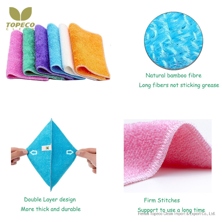 Topeco Antibacterial Dish Cloths and Wash Cloths Natural Bamboo Fiber Kitchen Cloths Cleaning Towels