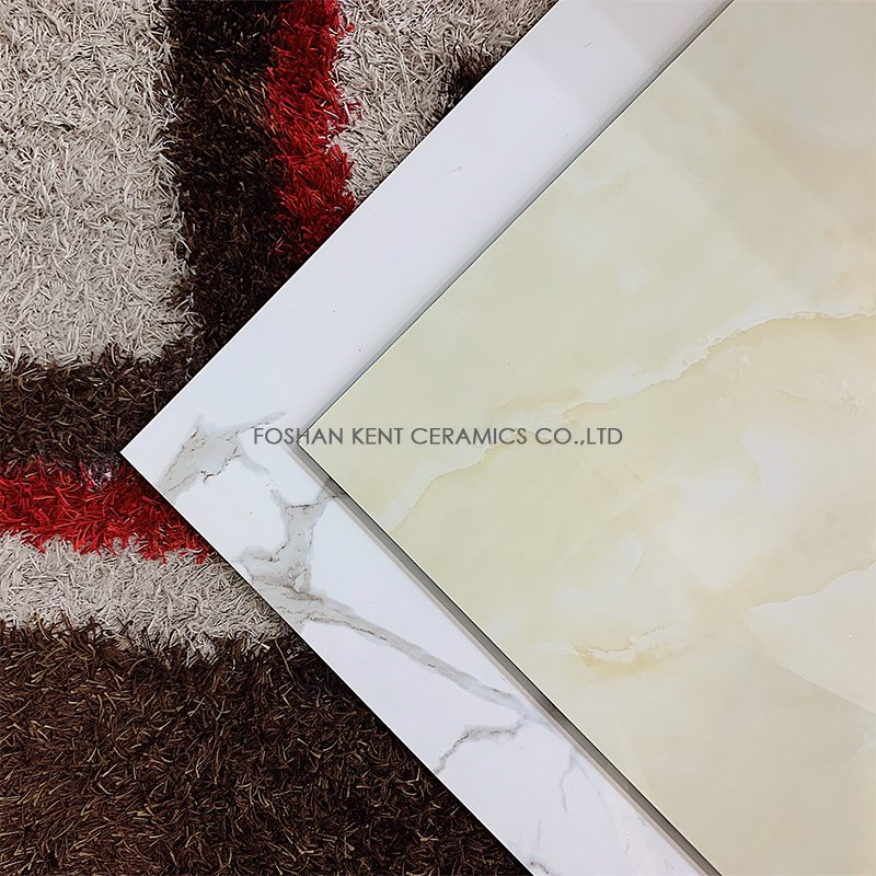 Yellowish Glossy Surface Porcelain Glazed Polished Flooring Tiles for Living Room