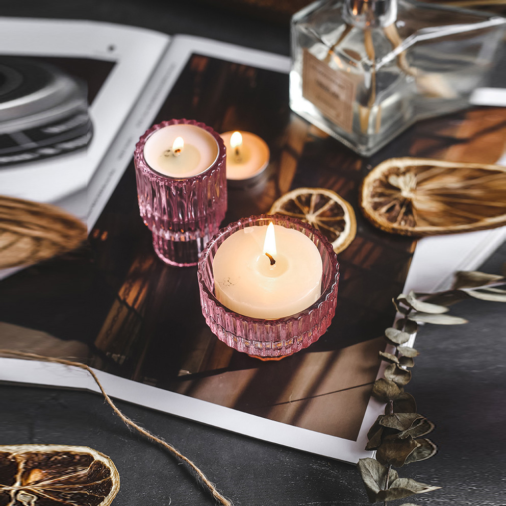 2023 Creative Home Decor Candle Holder Pink Glass