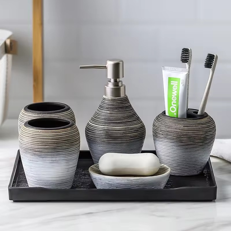 Modernist Sanitary Ware Delicacy Ceramic Bath Accessories Elegant Luxury 4PCS Bathroom Set