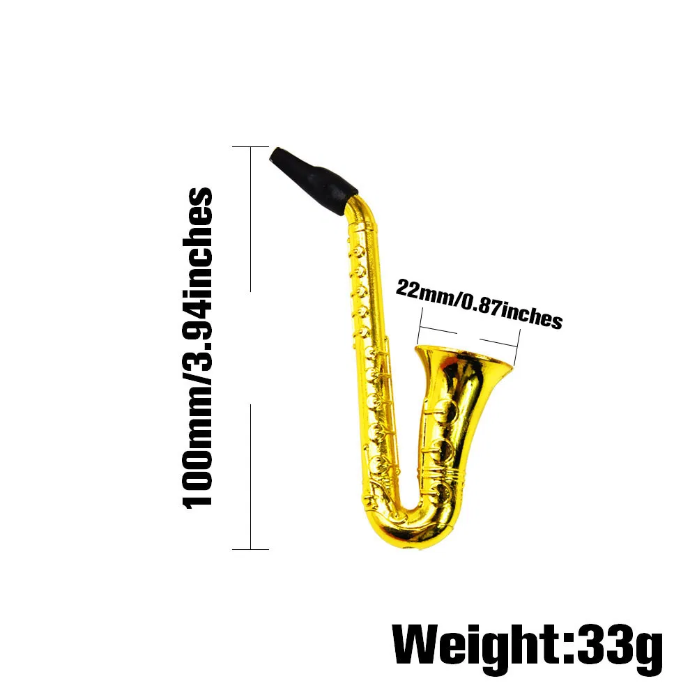 Golden Metal Portable Tobacco Smoking Saxophone Pipes with Silver Screens