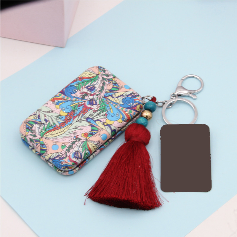 PU Tassel Handbag Charm – Square Double-Sided Compact Mirror