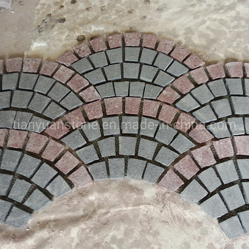 Fan Shape Meshed Cobblestone for Exterior Paving and Car Parking Area