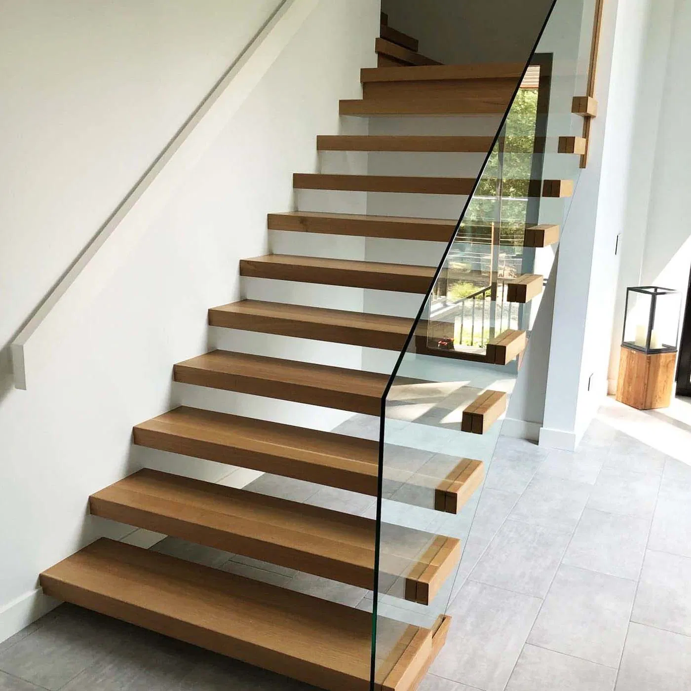 Wood Floating Stairs Hidden Stringer Design Modern Straight Staircase Slate Stairs