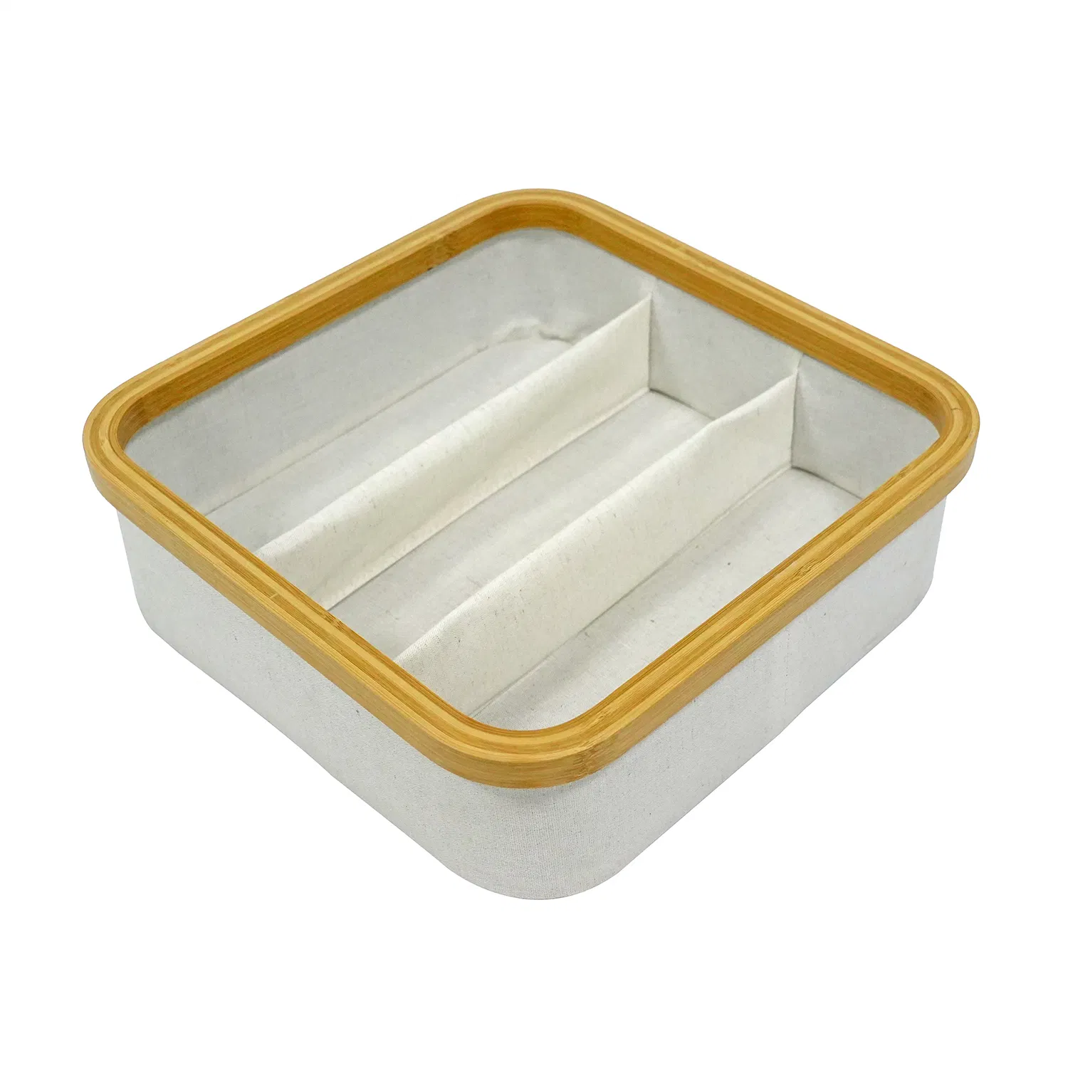 Bamboo Framed Fabric Drawer Organizer Multi-Purpose Storage Box Set for Cosmetics