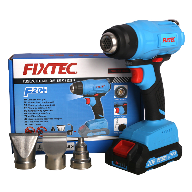 Fixtec Industrial 20V Cordless Heat Gun Price 200L/Min Mini Battery Wireless Shrink Wrap Air Heat Gun Machine with LED Light