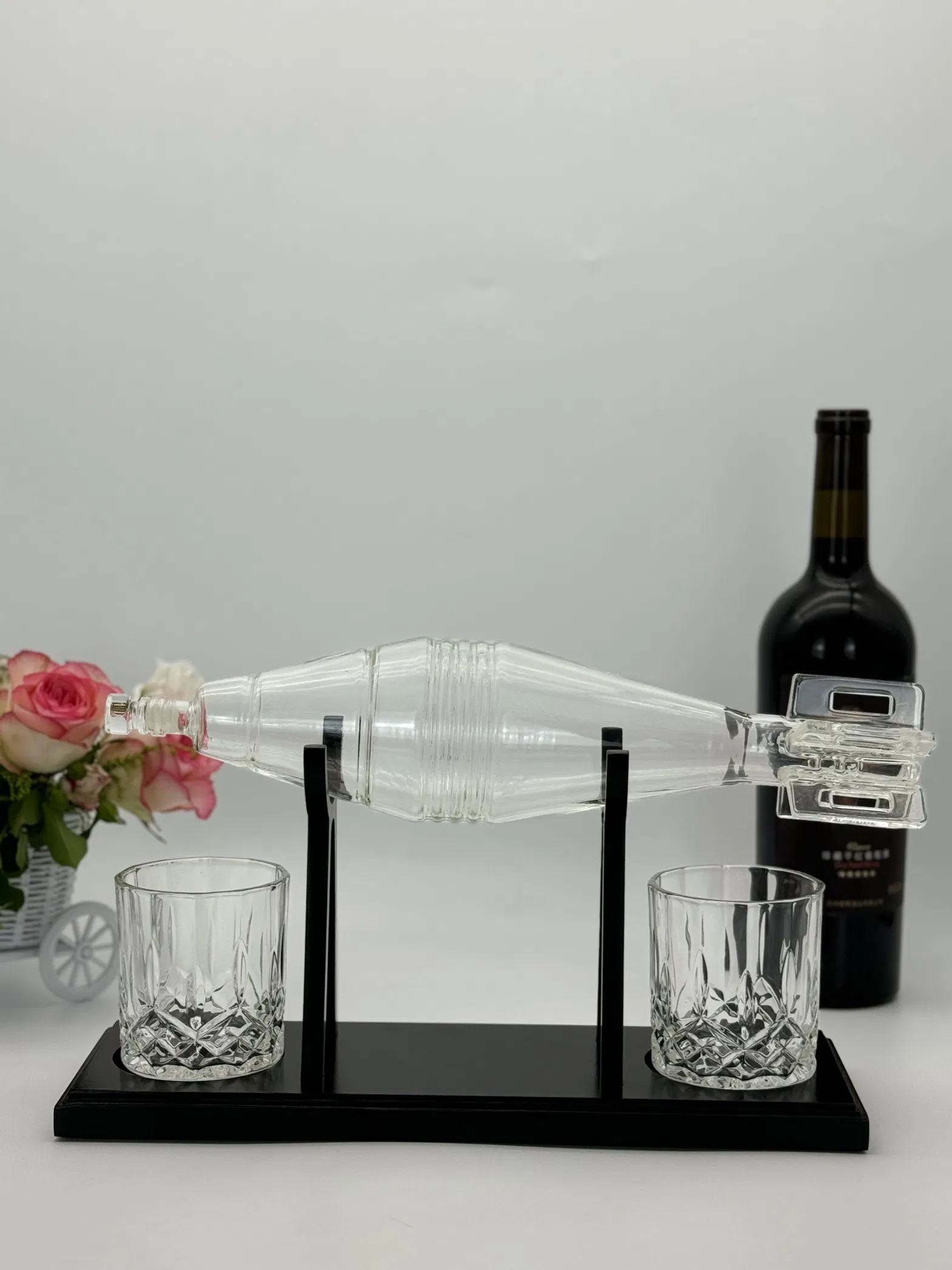 Handcrafted Clear Glass Wine and Whisky Decanter Set