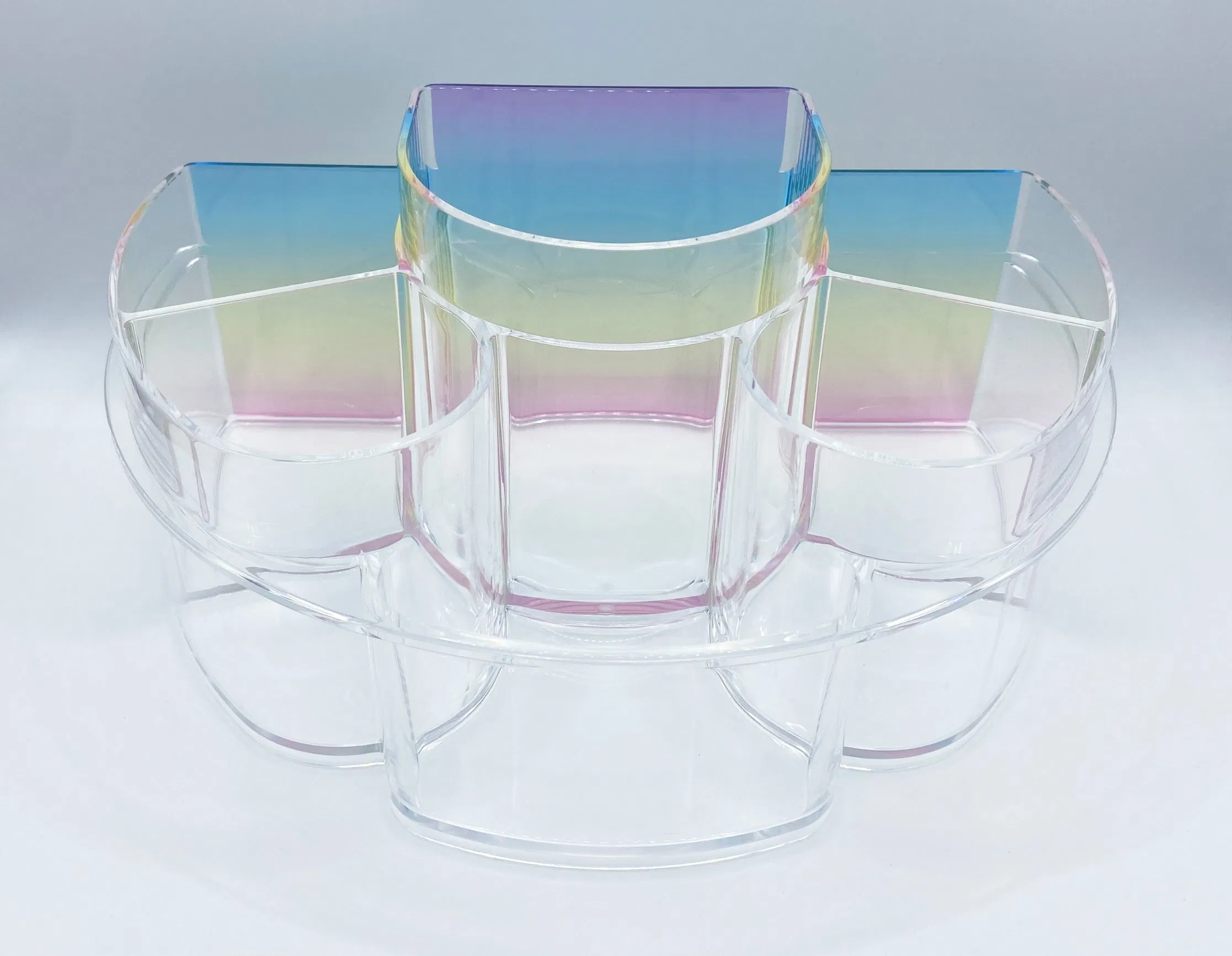 Rainbow Color Desktop Acrylic Cosmetic Applicators Multi-Function Organizer
