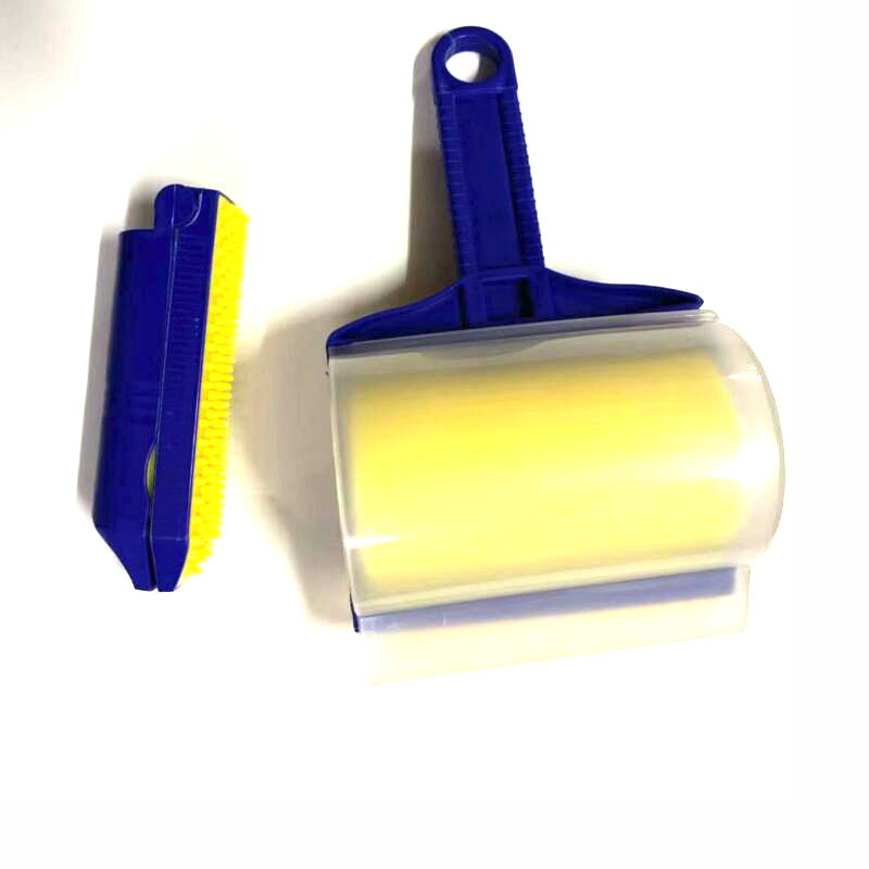 Reusable Sticky Roller and Brush Dust Picker Clothes Fluff Cleaner Lint Roller Pet Hair Remover Brush Furniture Car Seat Cleaner Esg12257