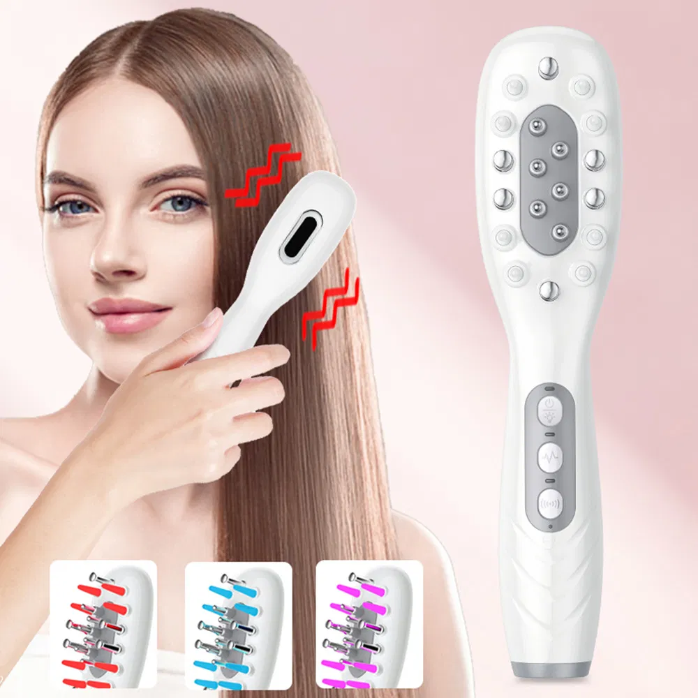 Rechargeable Anti-Hair Loss Device – 3 LED Colors EMS Vibration Electric Comb for Follicle Stimulation & Volume Boost