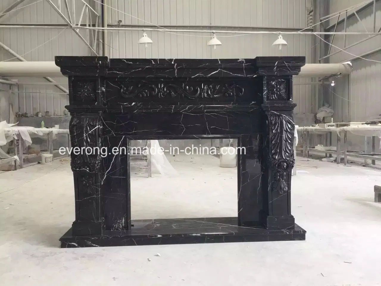 Natural Black Marble Carving Fireplace Mantel/Surround Fireplace