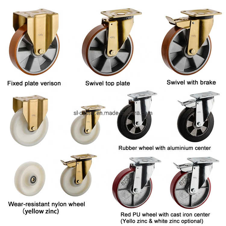 125mm Yellow Zinc Plating Heavy Duty PU Castor 5 Inch Heavy Duty Industrial Equipment Caster Wheels