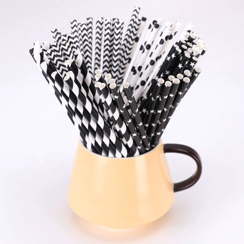 Manufacture Disposable High Quality Black Straws Color Solid Kraft Straw with Paper Wrapped