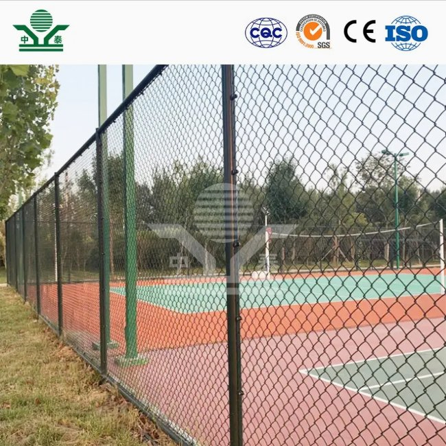 Zhongtai 40 Foot Chain Link Fence China Manufacturing Plastic Coated Stadium Chain Link Fence