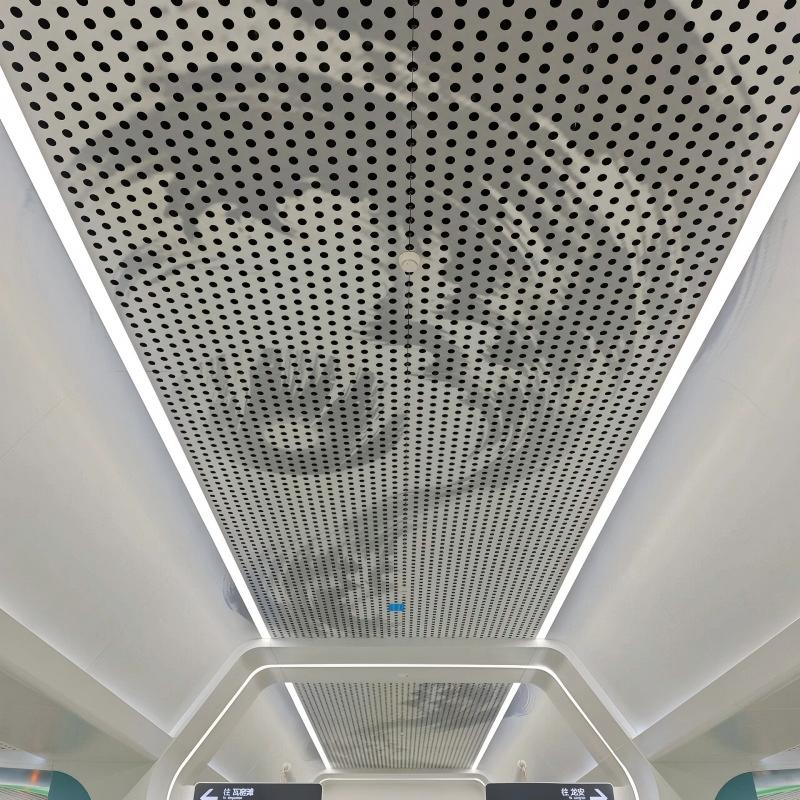 Interior Aluminum Perforated Ceiling Panels, Powder Coat, Laser Cut Mesh Design