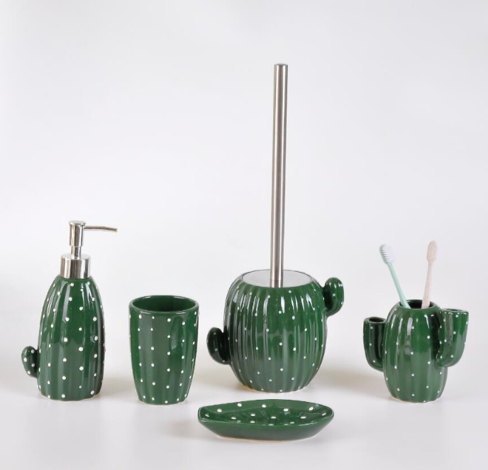 Cactus Motif Single Ceramic Dispenser Tidy Look Neutral Bathroom Accessories